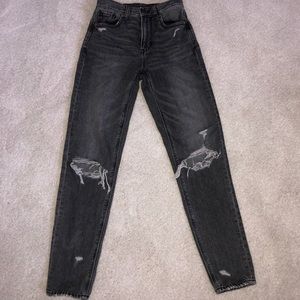 American Eagle grey/black distressed mom jeans